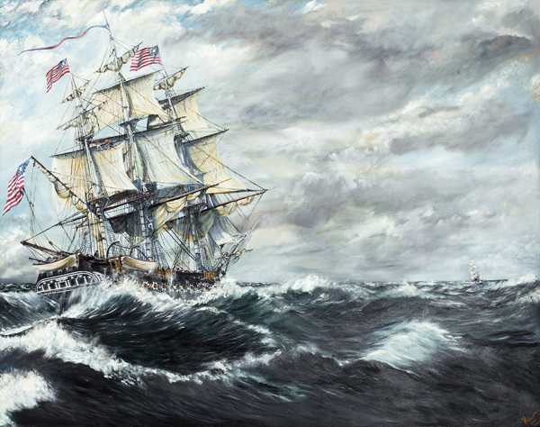 USS Constitution heads for HM Frigate Guerriere 19/08/1812 à Vincent Alexander Booth
