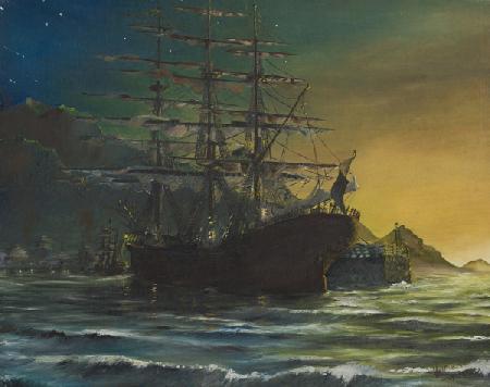 Clipper ship in port 1860s