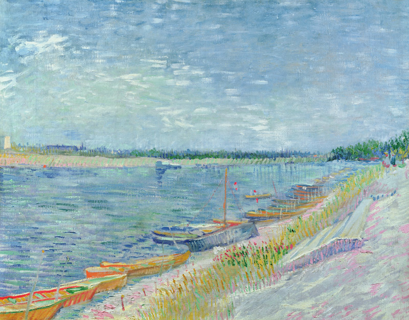 Vue d'une rivière avec bateaux à rames à Vincent van Gogh