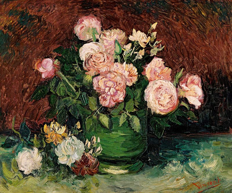Plats avec pivoine et des roses à Vincent van Gogh