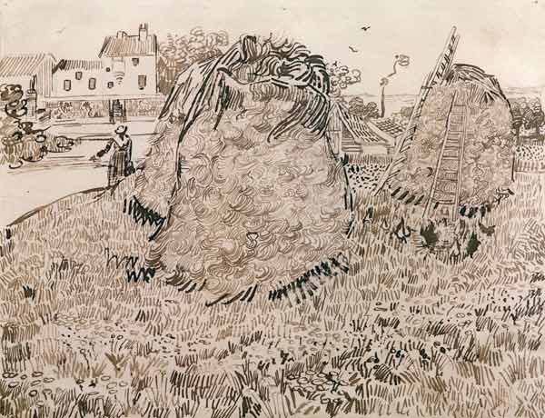 V.v.Gogh, Haystacks / Drawing / 1888 à Vincent van Gogh