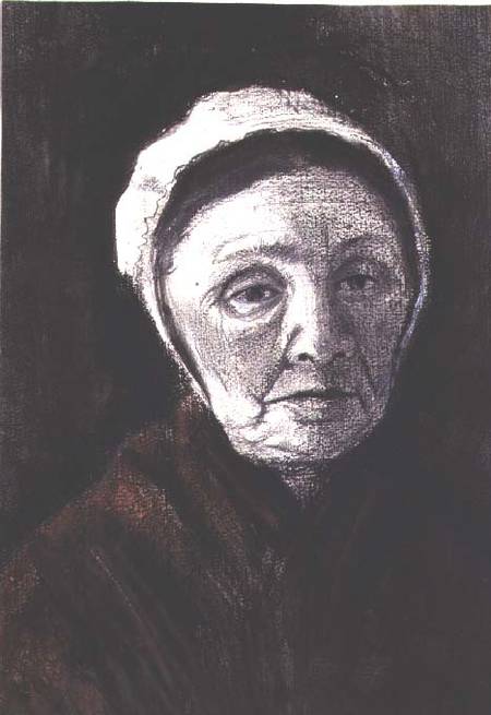 Head of an old woman in a Scheveninger cap, 1882-83 (charcoal, black and brown à Vincent van Gogh