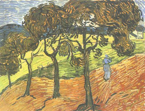 Paysage avec des arbres et des personnages à Vincent van Gogh