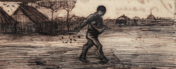 The Sower, from a Series of Four Drawings Symbolizing the Four Seasons (pencil, pen and brown à Vincent van Gogh