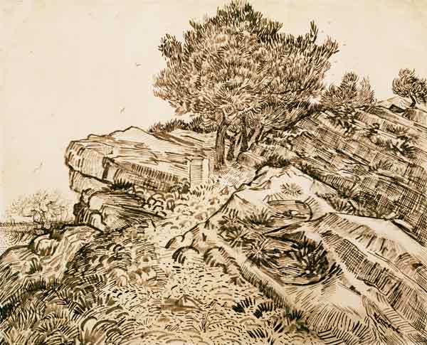 V.v.Gogh, Rock of Montmajour /Draw./1888 à Vincent van Gogh