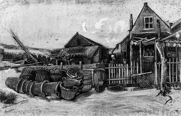 The fish drying barn at Scheveningen, c.1882 à Vincent van Gogh