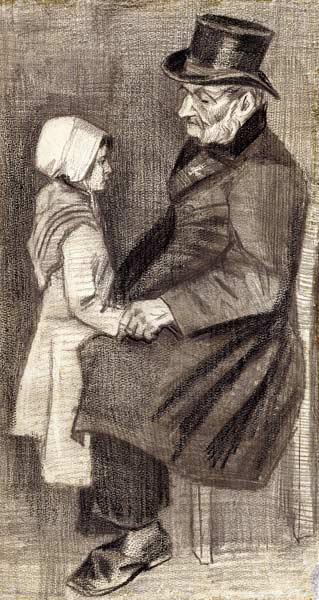 Seated Man with his Daughter, 1882 (black chalk, pencil on