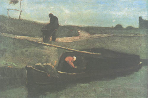 bateau de tourbe avec deux personnages à Vincent van Gogh