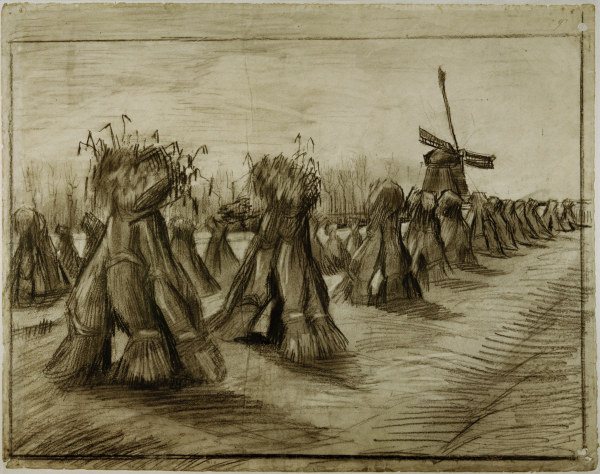 Van Gogh, Sheaves & Windmill /Draw./1885 à Vincent van Gogh