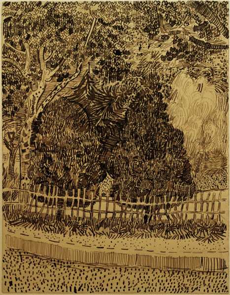 V.van Gogh, Park with Fence /Draw./1888 à Vincent van Gogh