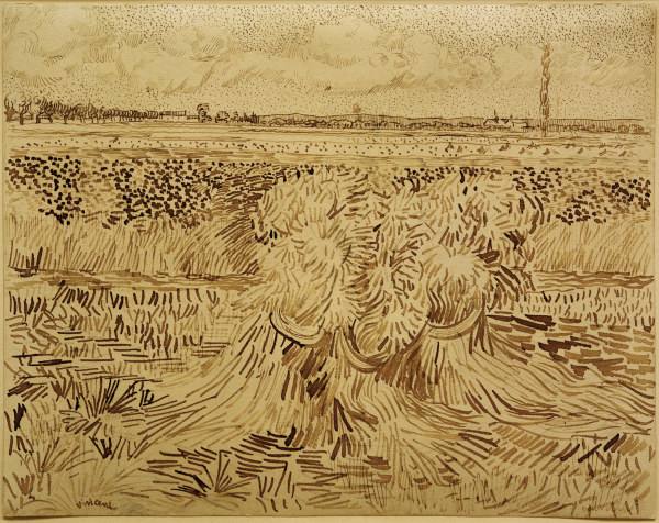 V.v.Gogh, Wheat Field w.Sheaves / Draw. à Vincent van Gogh