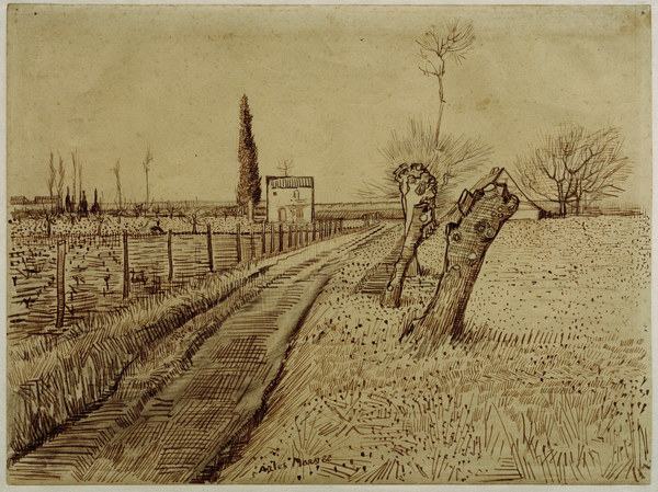 V.v.Gogh,Landscape w.Pollard Trees/Draw. à Vincent van Gogh