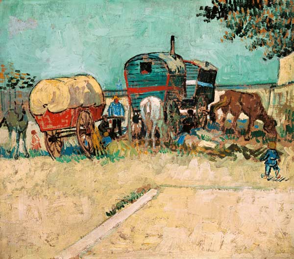Camps de Tziganes avec des voitures attelées à Vincent van Gogh