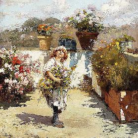 Flower girl on a sunny balcony