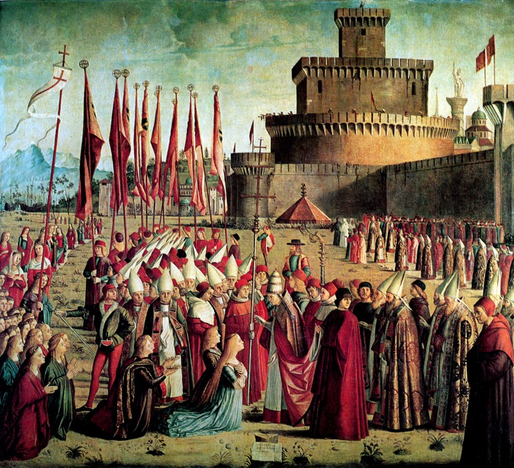 The Pilgrims are met by Pope Cyriacus in front of the Walls of Rome (The Legend of Saint Ursula) à Vittore Carpaccio