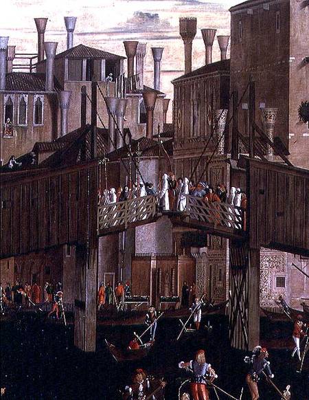 The Miracle of the Relic of the Holy Cross, detail of the old Rialto Bridge, from the Scuola di San à Vittore Carpaccio