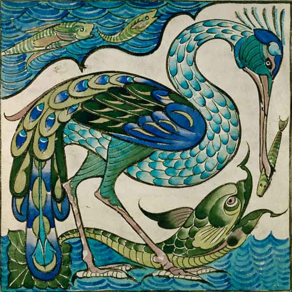 Tile Design of Heron and Fish à Walter Crane