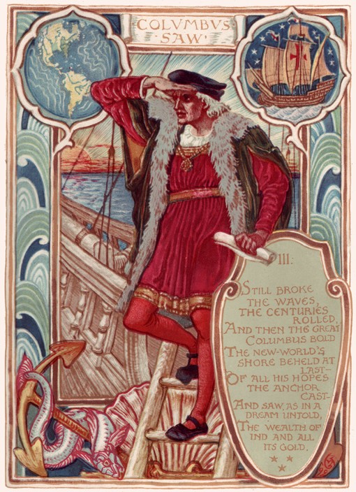 Christopher Columbus. From: Columbia's Courtship: A Picture History of the United States à Walter Crane