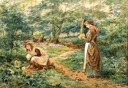Girls Picking Wild Flowers à Walter Duncan