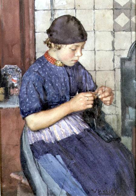 Girl Knitting à Walter Langley