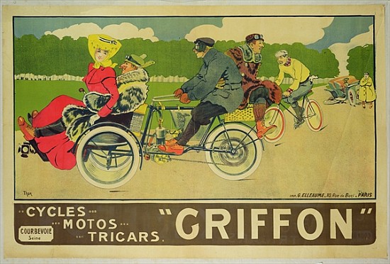 Poster advertising ''Griffon Cycles, Motos & Tricars'' à Walter Thor