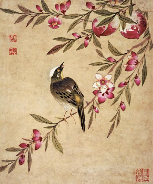 One of a series of paintings of birds and fruit à Wang  Guochen