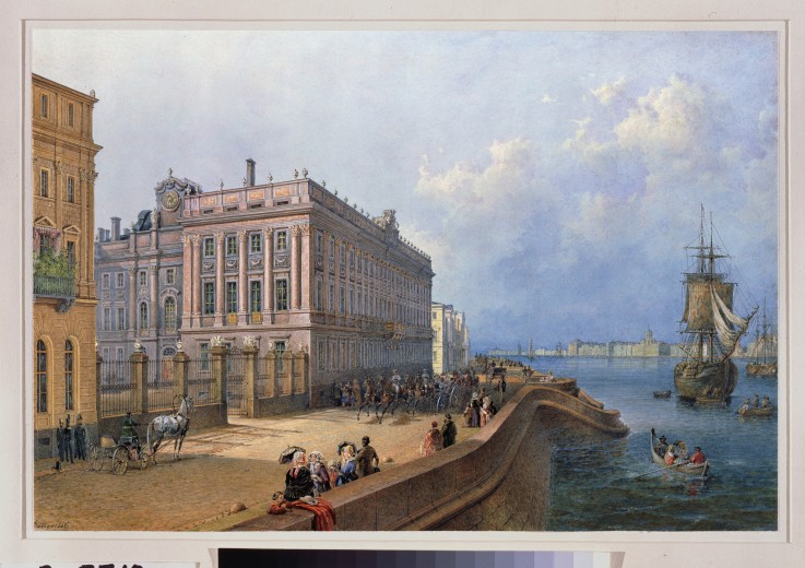View of the Neva Embankment and the Marble Palace in St. Petersburg à Wassili Sadownikow
