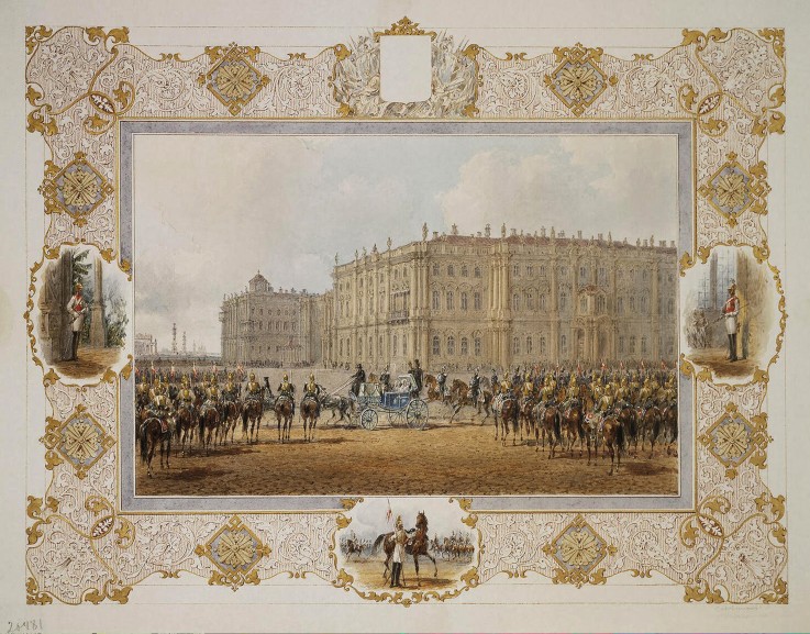 Review of the Horse-Guardsmen Regiment in Front of the Winter Palace à Wassili Sadownikow
