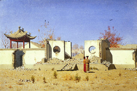 Ruine eines chinesischen Tempels in Akh-Kent à Wassili Werestschagin