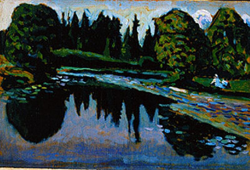 Achtyrka -- park pond with figures in front of 190 à Vassily Kandinsky