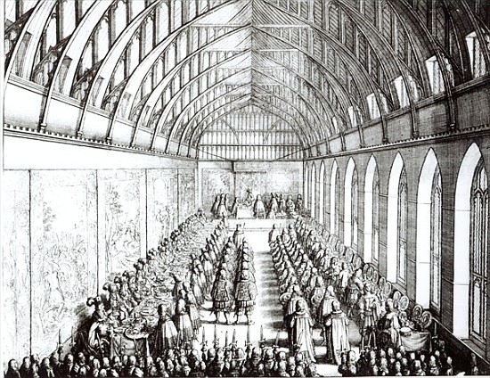Garter Feast in St. George''s Hall, Windsor, in the time of Charles II à Wenceslaus Hollar
