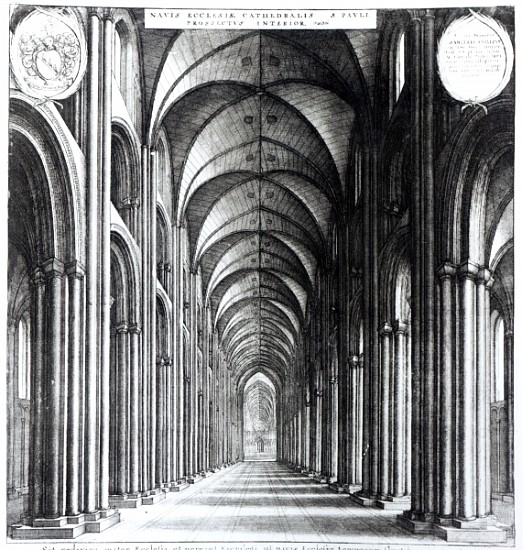 Interior of the nave of St. Paul''s à Wenceslaus Hollar