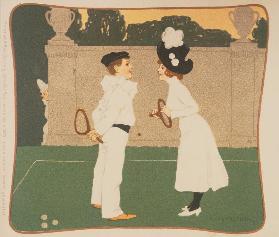 Boy and girl meet on a tennis court