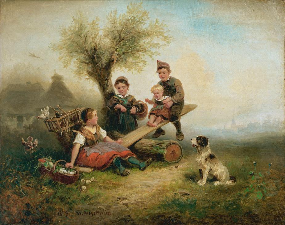 Spielende Kinder am Dorfrand à Wilhelm Alexander Meyerheim