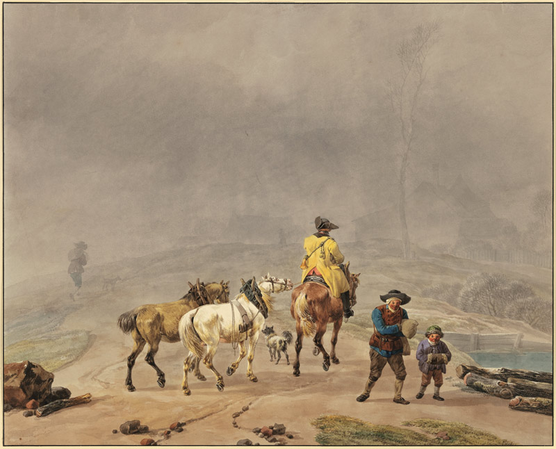 Reitender Postillion mit zwei Handpferden in winterlicher Landschaft à Wilhelm Alexander Wolfgang von Kobell