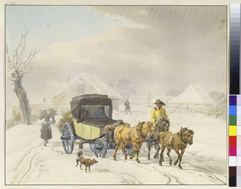 Postkutsche im Winter à Wilhelm Alexander Wolfgang von Kobell