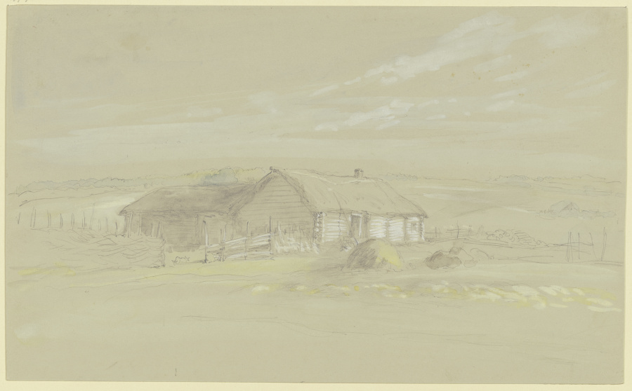 Farmstead with straw roof à Wilhelm Amandus Beer