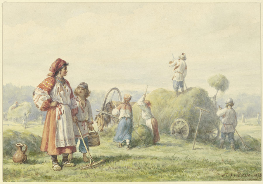 Hay harvest in Russia à Wilhelm Amandus Beer