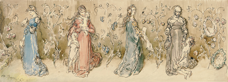 Vier allegorische Frauendarstellungen à Wilhelm Busch