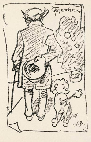 Schopenhauer Arthur Philosoph Danzig mit Pudel (Karikatur) à Wilhelm Busch