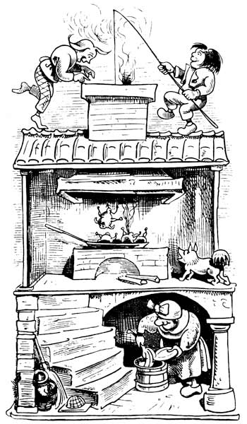 The widow's house (second trick). From "Max and Moritz (A Story of Seven Boyish Pranks)" by Wilhelm  à Wilhelm Busch