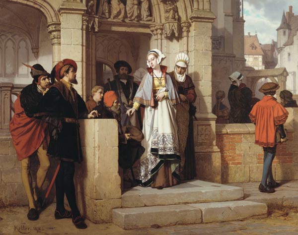 Faust und Mephistopheles warten an der Kirchentür auf Gretchen à Wilhelm Koller