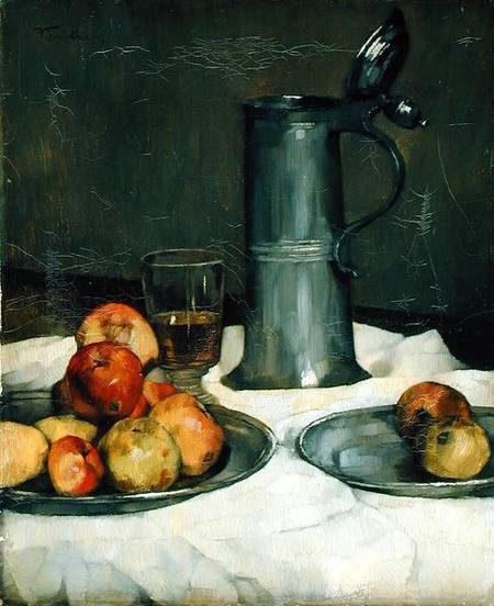 Still life with apples and pewter jug à Wilhelm Trubner