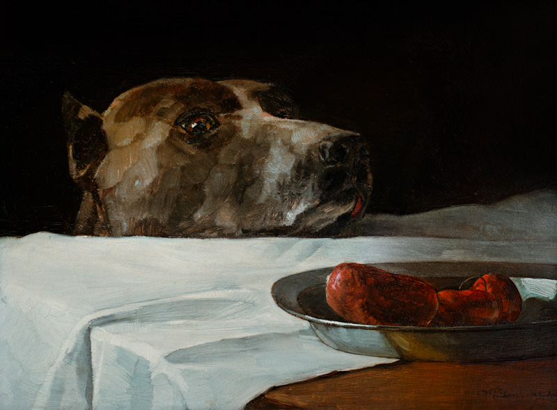 Dogge mit Wurstschüssel à Wilhelm Trübner