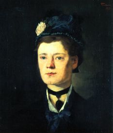 Dame avec le chapeau bleu. à Wilhelm Trübner