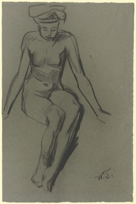 Sitting female nude à Wilhelm Trübner