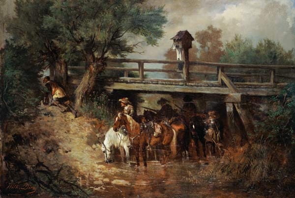 soldats à cheval pendant la guerre de 30 ans sous un pont à Wilhelm von Diez