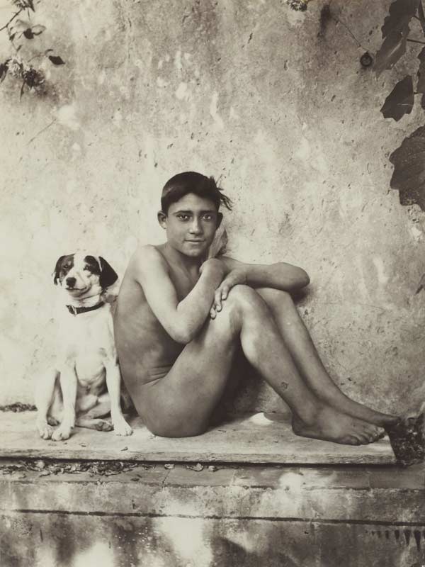 Junge mit seinem Hund, Taormina, Italien à Wilhelm von Gloeden