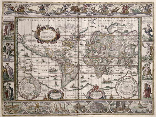 World Map, from 'Le Theatre du Monde' or 'Nouvel Atlas', 1645 (coloured engraving) à Willem Blaeu