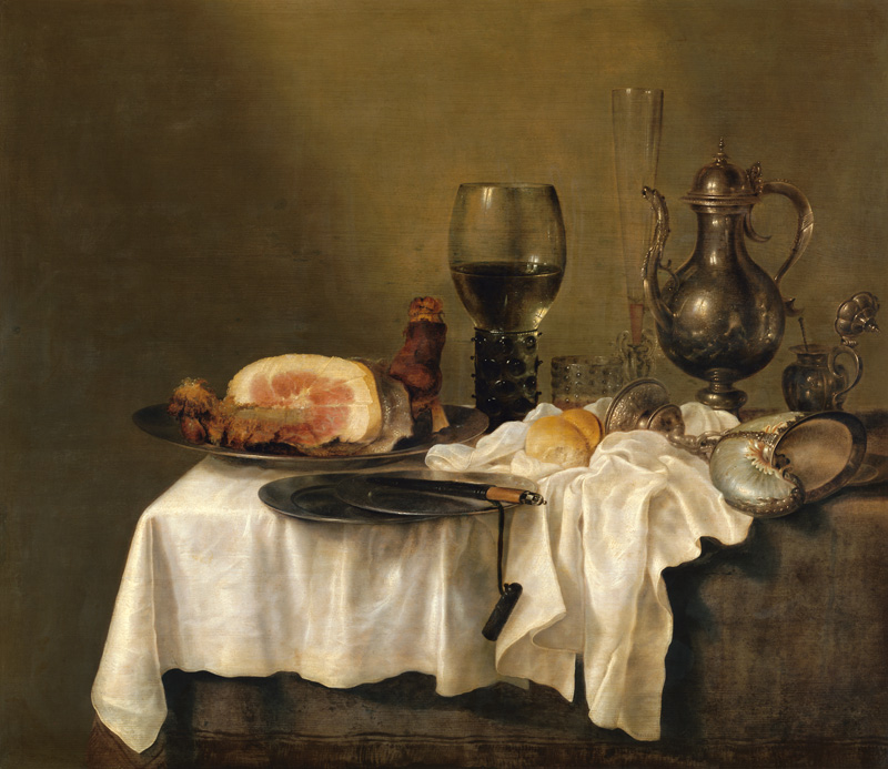 table de déjeuner avec un jambon à Willem Claesz Heda